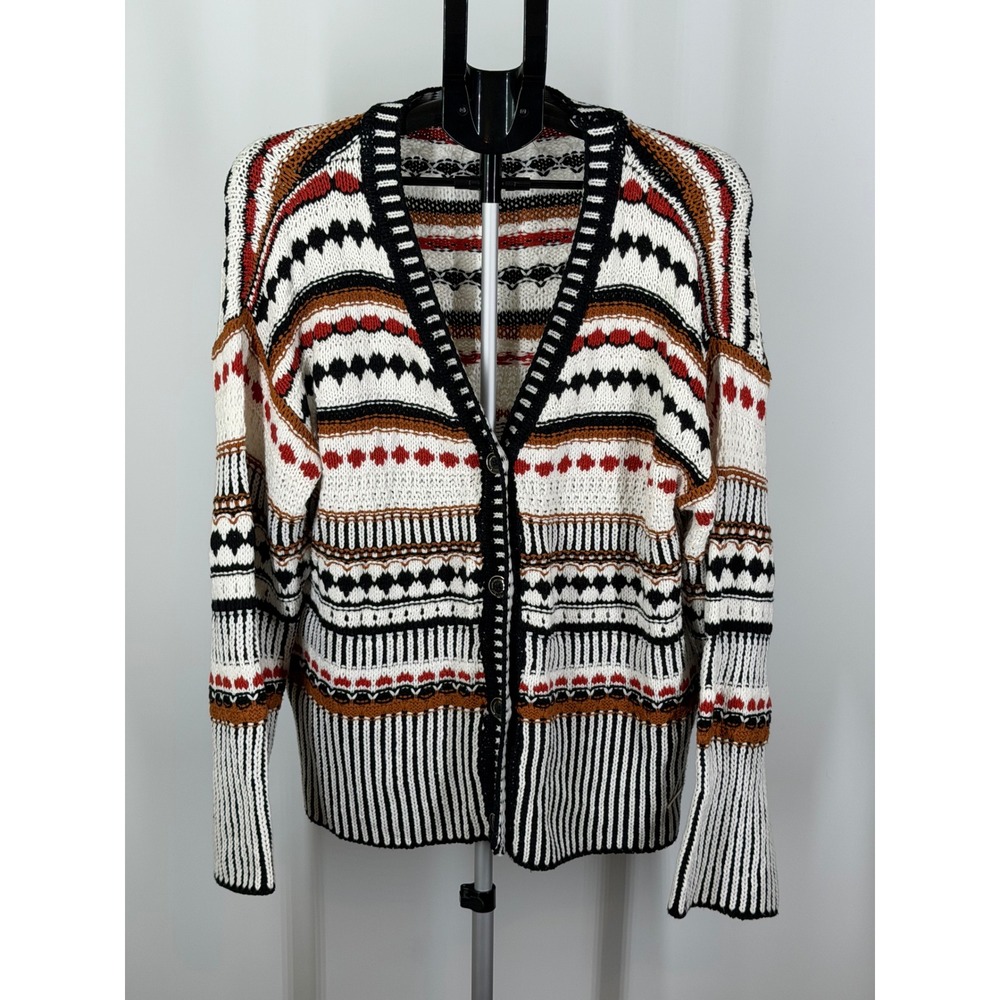 Marc New York Andrew Marc Womens Fair Isle Knit Cardigan Sweater Multi Color L
